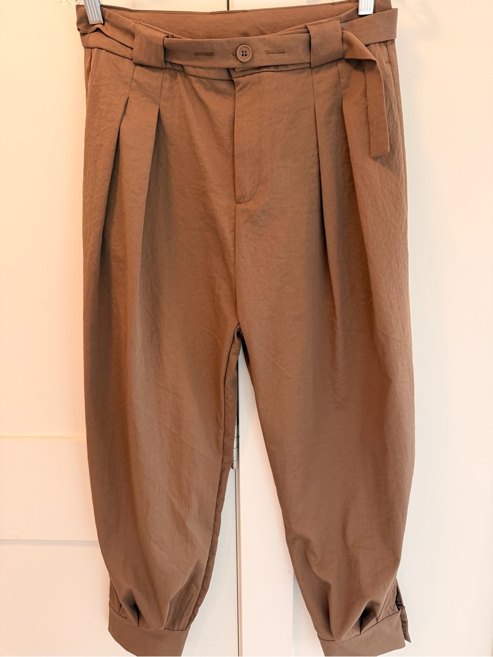 Love Tree Brown Pleated Tapered Chinos with Self Belt